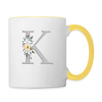 Personalisierbar Monogramm Watercolour Floral K - Tasse zweifarbig - Weiß/Gelb - Rechts