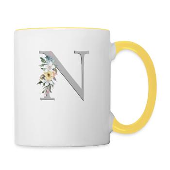 Personalisierbar Monogramm Watercolour Floral N - Tasse zweifarbig - Weiß/Gelb - Rechts