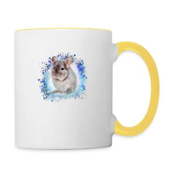 chinchilla, graffiti, peintre, bleu, animal de compagnie, - Mug contrasté - blanc/jaune - Droite