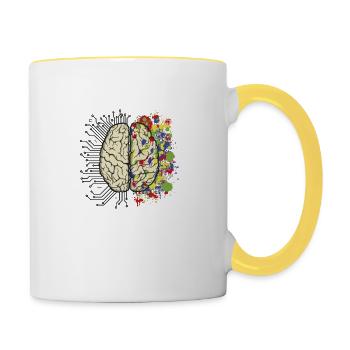 CPU-Gehirn - Tasse zweifarbig - Weiß/Gelb - Rechts