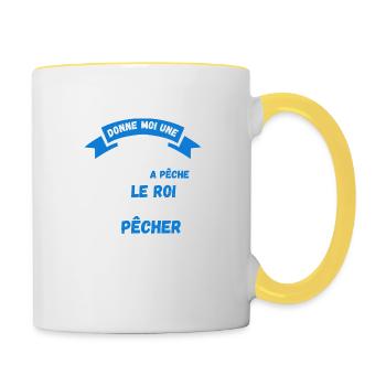 Donne moi une canne a pêche le roi cadeau Poissons - Mug contrasté - blanc/jaune - Droite