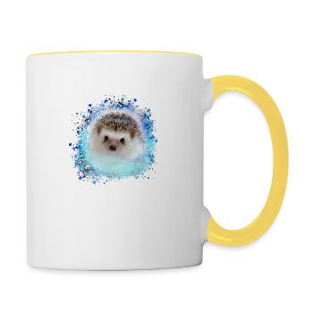 hérisson, bébé, graffiti, peinture, bleu, - Mug contrasté - blanc/jaune - Droite