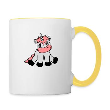 Licorne mignonne sédentaire - Mug contrasté - blanc/jaune - Droite
