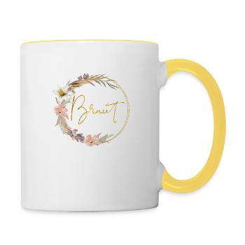 Team Braut! Watercolour Floral Kranz - Tasse zweifarbig - Weiß/Gelb - Rechts