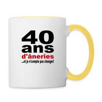 40 ans / anniversaire 40 ans / t-shirt 40 ans - Mug contrasté - blanc/jaune - Droite
