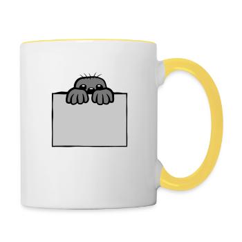 Maulwurf zeigt Schild - Tasse zweifarbig - Weiß/Gelb - Rechts
