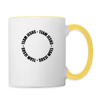 Texte de l’anneau Jésus - Mug contrasté - blanc/jaune - Droite
