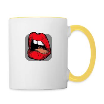 Sexy féminin bouche ouverte, embrassant les lèvres de la femme. - Mug contrasté - blanc/jaune - Droite