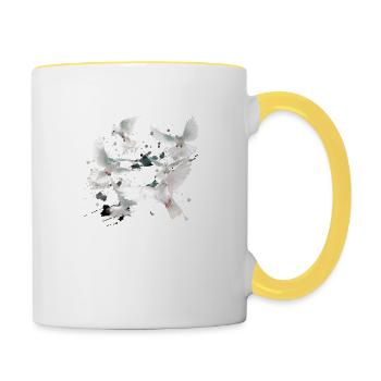 pigeons,sourds,oiseaux,troupeaux d’oiseaux,blancs,graffitis - Mug contrasté - blanc/jaune - Droite