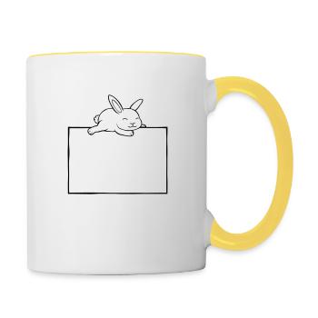 Rabbit sleeps shield - Contrasting Mug - white/yellow - Right