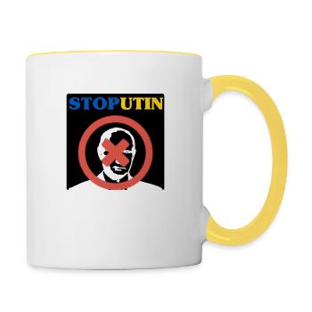 Stoppen Sie Putin - Tasse zweifarbig - Weiß/Gelb - Rechts