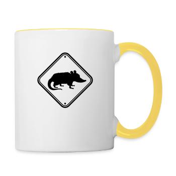 Gefahr Schild Opossum - Tasse zweifarbig - Weiß/Gelb - Rechts