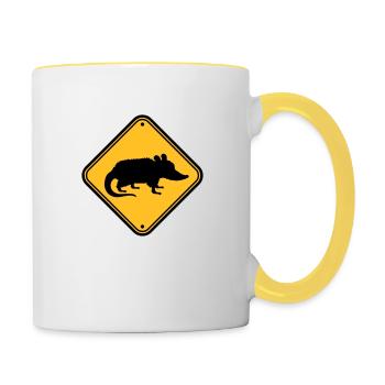 Opossum Gefahr Schild - Tasse zweifarbig - Weiß/Gelb - Rechts