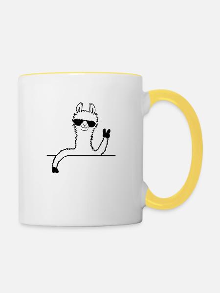 Sonnenbrille Lama Comic - Tasse zweifarbig - Weiß/Gelb