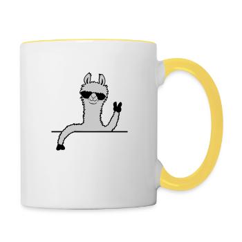 Comic Sonnenbrille Lama - Tasse zweifarbig - Weiß/Gelb - Rechts