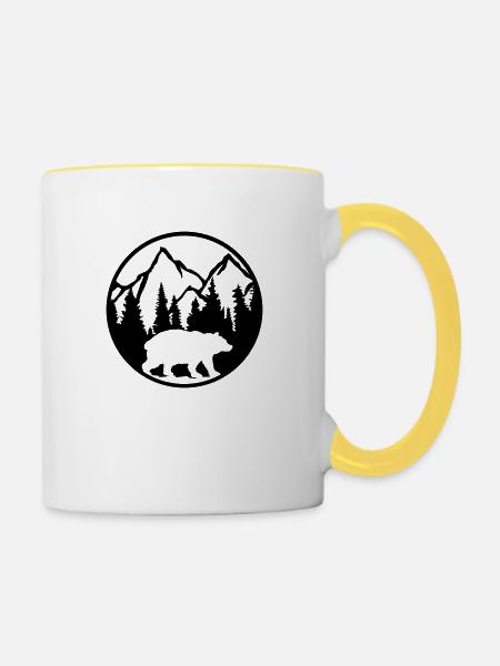 Bär Berge Wald - Tasse zweifarbig - Weiß/Gelb