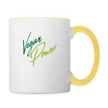 Écriture vegan Power - Mug contrasté - blanc/jaune - Droite