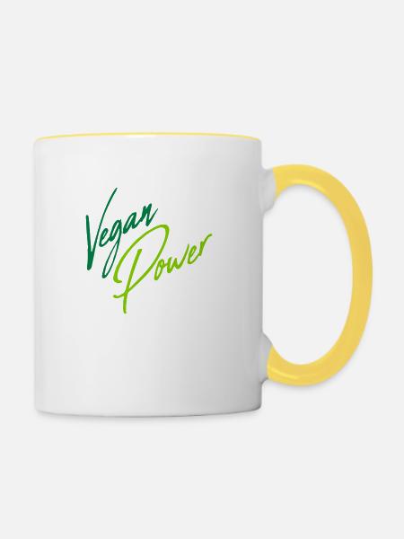 Vegan Power Schreibschrift - Tasse zweifarbig - Weiß/Gelb