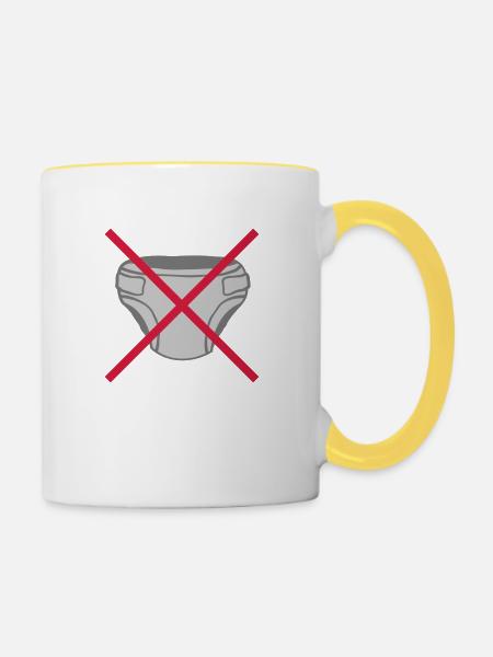 Keine Windel Schild - Tasse zweifarbig - Weiß/Gelb