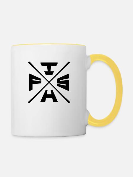 X Text Fish - Tasse zweifarbig - Weiß/Gelb