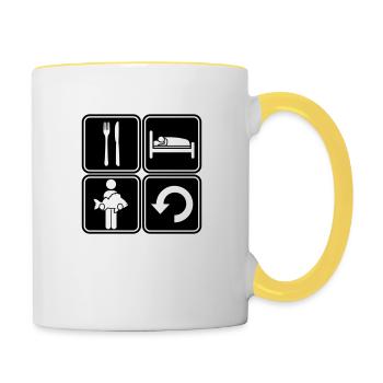 Eat sleep Angeln - Tasse zweifarbig - Weiß/Gelb - Rechts