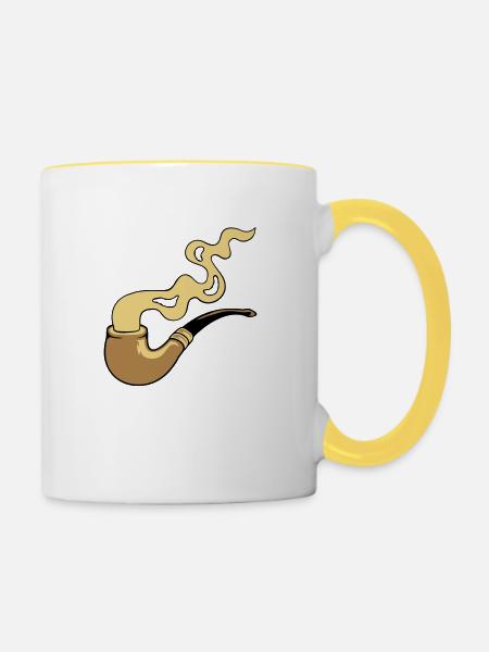 Qualmen Tabakpfeife Rauch - Tasse zweifarbig - Weiß/Gelb