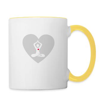 yoga mit herz grey very light - Tasse zweifarbig - Weiß/Gelb - Rechts