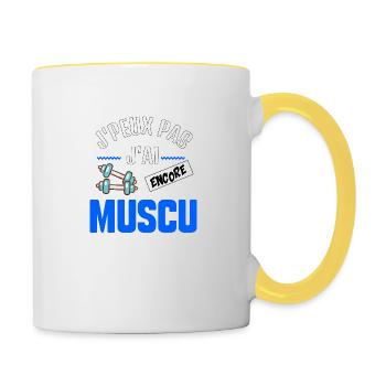 MUSCULATION - J'peux pas j'ai encore musculation - Mug contrasté - blanc/jaune - Droite
