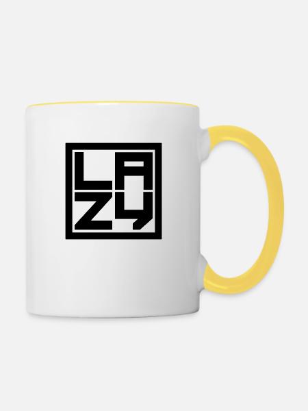 Schild Lazy Viereck - Tasse zweifarbig - Weiß/Gelb