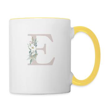 Personalisierbar Monogramm E Weiss Grün - Tasse zweifarbig - Weiß/Gelb - Rechts