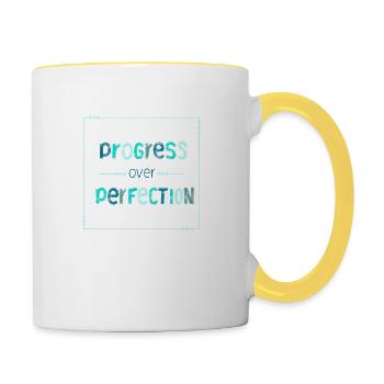 Progress over perfection - kein Perfektionismus - Tasse zweifarbig - Weiß/Gelb - Rechts