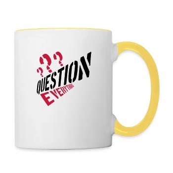 Verschwörung Question Everything - Tasse zweifarbig - Weiß/Gelb - Rechts