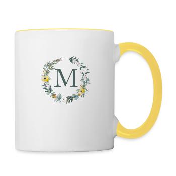 Customizable Monogram M Flowers Circle Spring - Contrasting Mug - white/yellow - Right