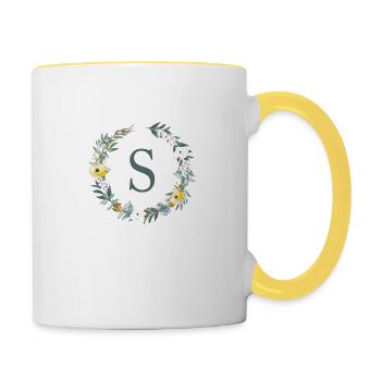 Customizable Monogram S Flowers Circle Spring - Contrasting Mug - white/yellow - Right