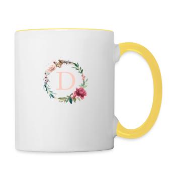 Customizable Monogram D Flowers Circle Boho - Contrasting Mug - white/yellow - Right