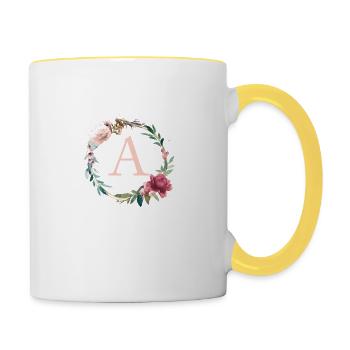 Personalisierbar Monogramm A Blumen Kreis Boho - Tasse zweifarbig - Weiß/Gelb - Rechts