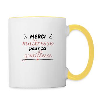 Merci maîtresse pour ta gentillesse - Mug contrasté - blanc/jaune - Droite