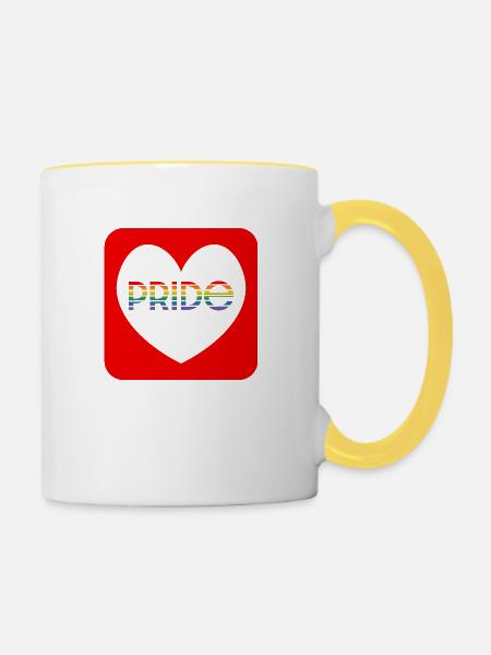Pride rainbow heart - Tasse zweifarbig - Weiß/Gelb