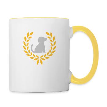 Brave dog laurel wreath silhouette - Contrasting Mug - white/yellow - Right
