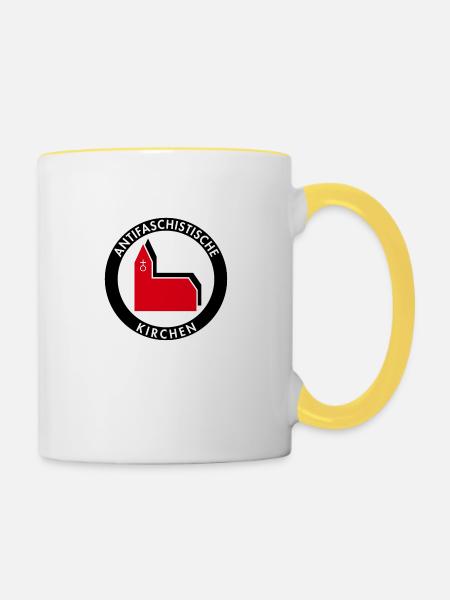 Antifaschistische Kirchen - Tasse zweifarbig - Weiß/Gelb