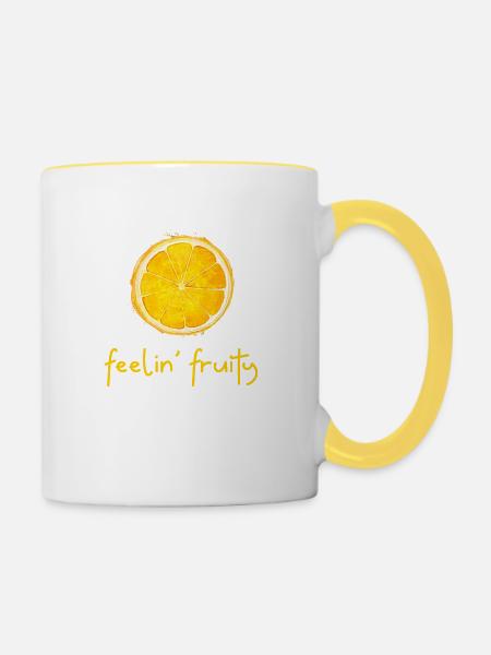 Feelin' Fruity. Fruta fresca Naranja Verano Splash - Tofarvet krus - hvid/gul