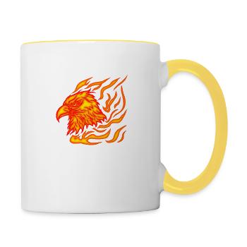 tête de phénix fraîche et brûlante avec des flammes - Mug contrasté - blanc/jaune - Droite