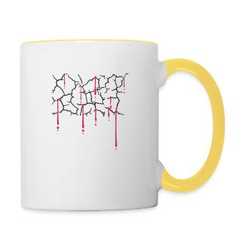 Blut Tropfen Risse Muster - Tasse zweifarbig - Weiß/Gelb - Rechts