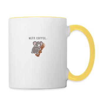 Kaffee Spruch Koalabär - Tasse zweifarbig - Weiß/Gelb - Rechts