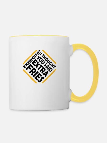 Exercise Extra Fries Zitat - Tasse zweifarbig - Weiß/Gelb