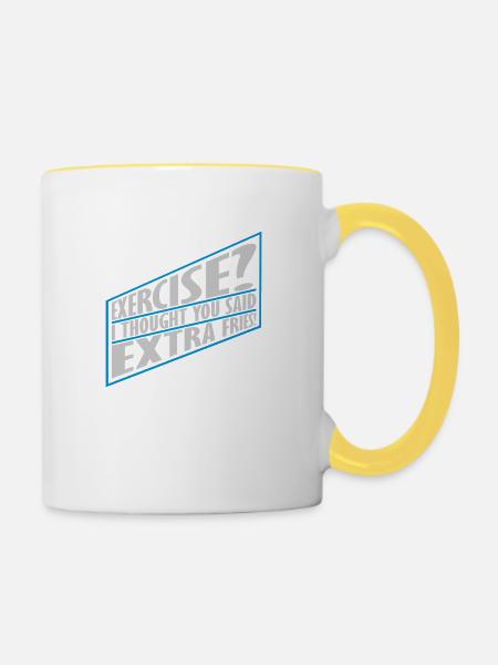 Exercise Extra Fries Zitat - Tasse zweifarbig - Weiß/Gelb