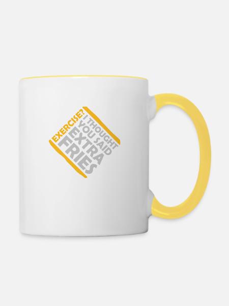 Exercise Extra Fries Zitat - Tasse zweifarbig - Weiß/Gelb
