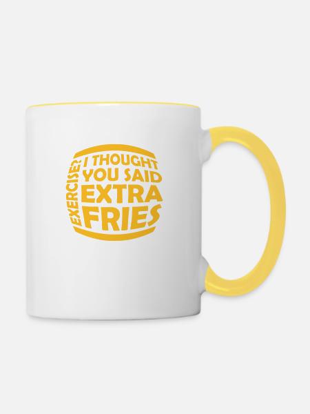 Exercise Extra Fries Zitat - Tasse zweifarbig - Weiß/Gelb