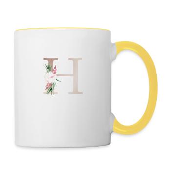 Personalisierbar Monogramm H Floral - Tasse zweifarbig - Weiß/Gelb - Rechts