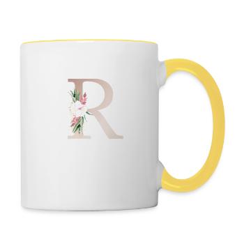 Personalisierbar Monogramm R Floral - Tasse zweifarbig - Weiß/Gelb - Rechts